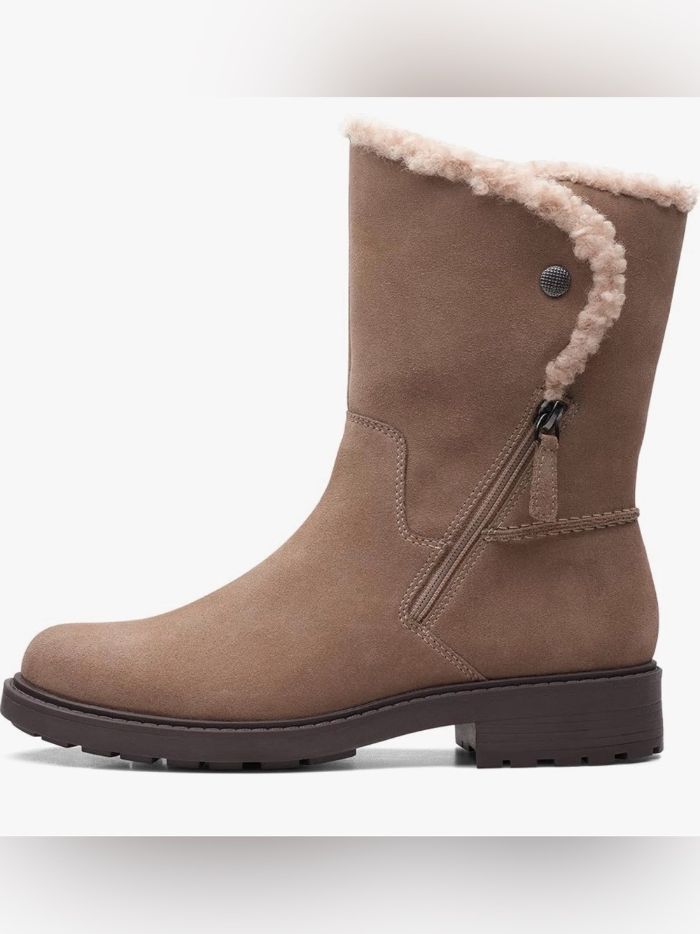 Clarks Taupe Suede Shearling Cuff Winter Boots-Size 9.5
